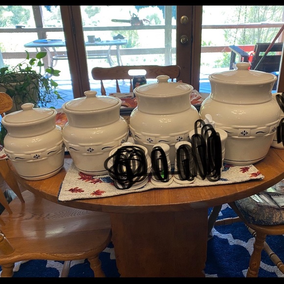 Longaberger Kitchen Longaberger Pottery Canister Set Blue Design